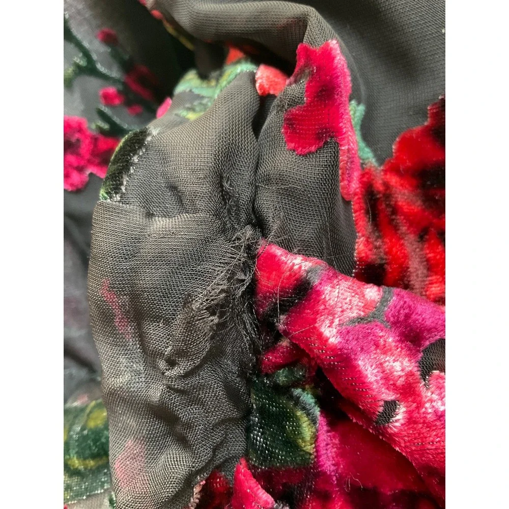 Rachel Parcell Burnout Velvet Maxi Dress V-Neck Gown Black Red Size 8 *READ FLAW - Picture 10 of 10